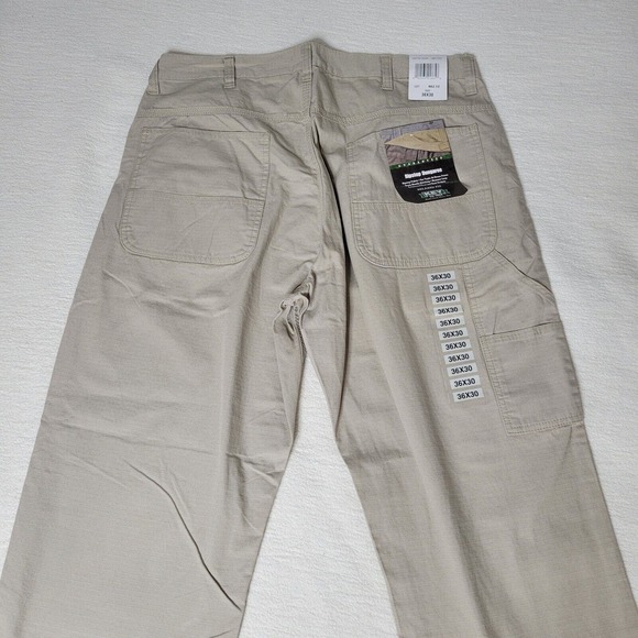Key Ripstop Dungaree Pants Mens Beige Cargo Utility Work Pants Sz 36 x 30 New - Picture 14 of 16